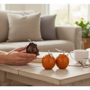 Artesana Home Vintage MCM Fruit Gourd Weighted Pewter Stem